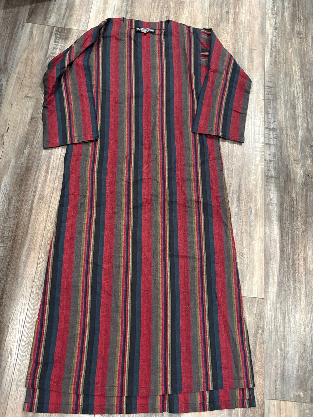J. Peterman Striped Garam Masala Caftan Maxi in Red and Navy XS